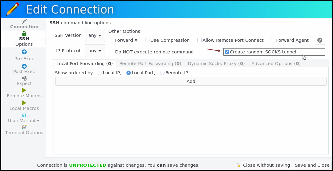 Create Random SOCKS Tunnel Settings